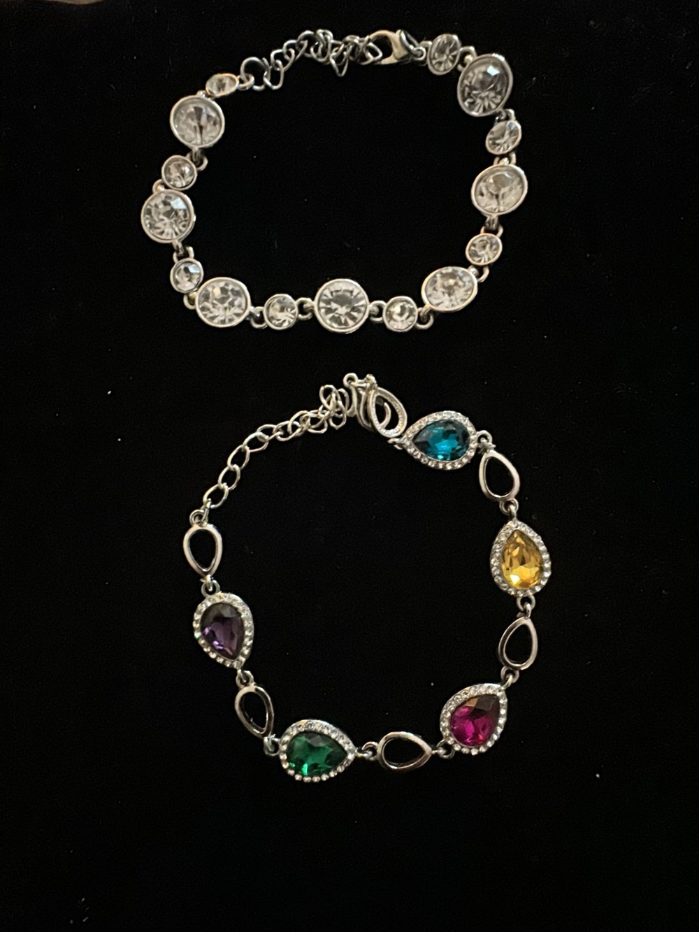 2 Silver Multicolor Teardrop &  Crystal Bracelets - Women Jewelry